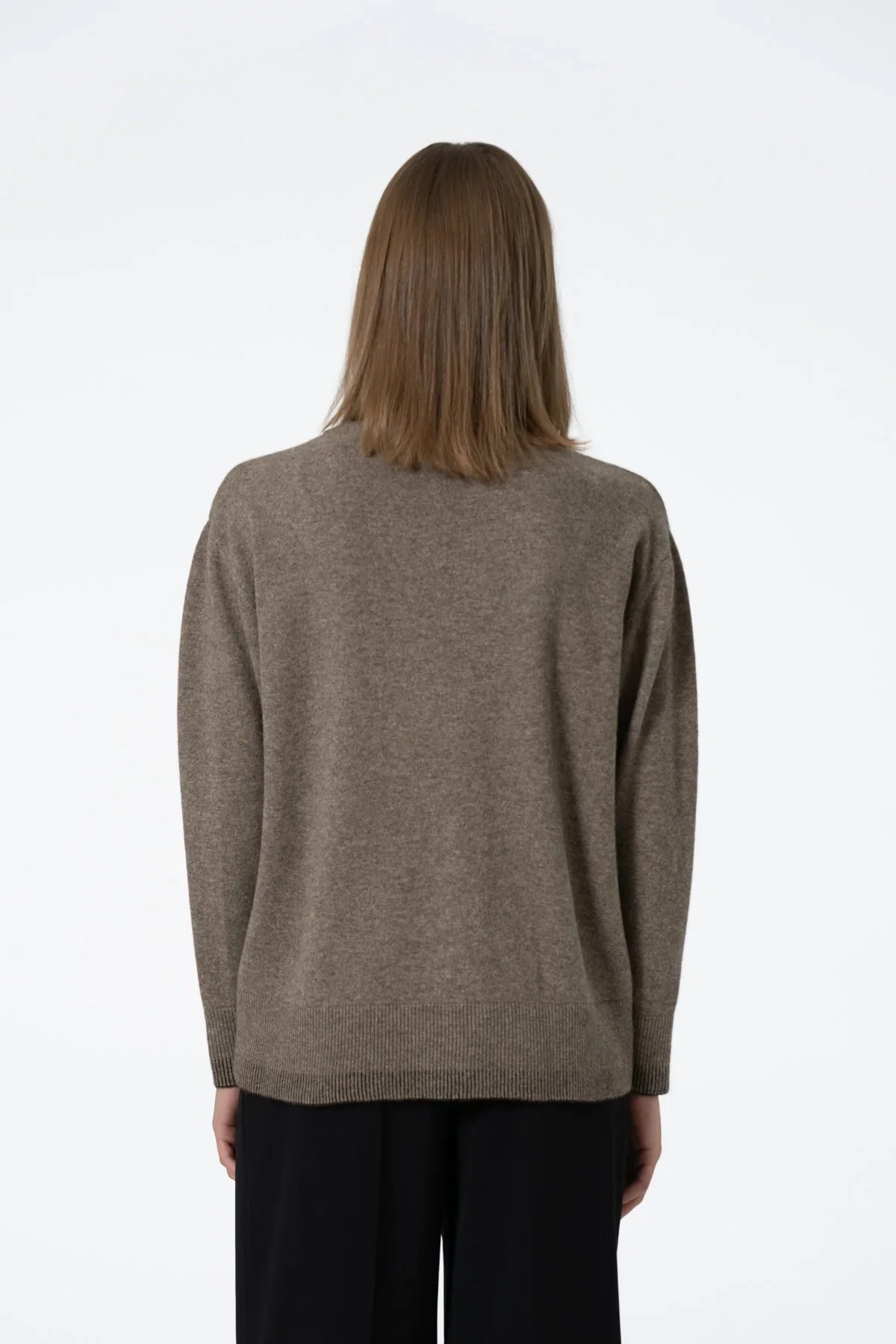 Dinadi - FW24 - Yak Roundneck Sweater in Oat Brown - on model back 3