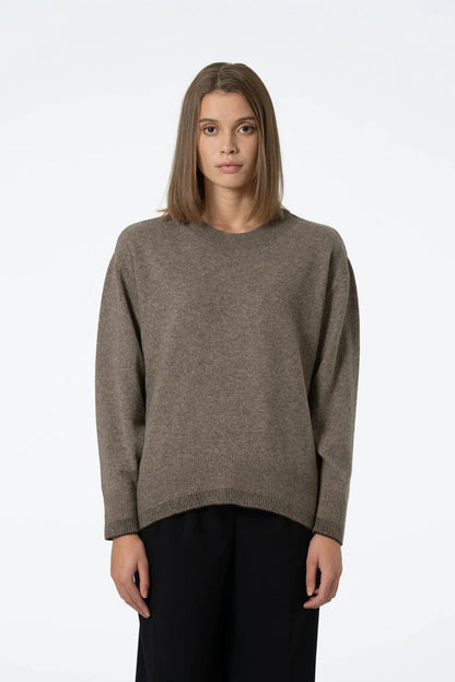 Dinadi - FW24 - Yak Roundneck Sweater in Oat Brown - on model front 1