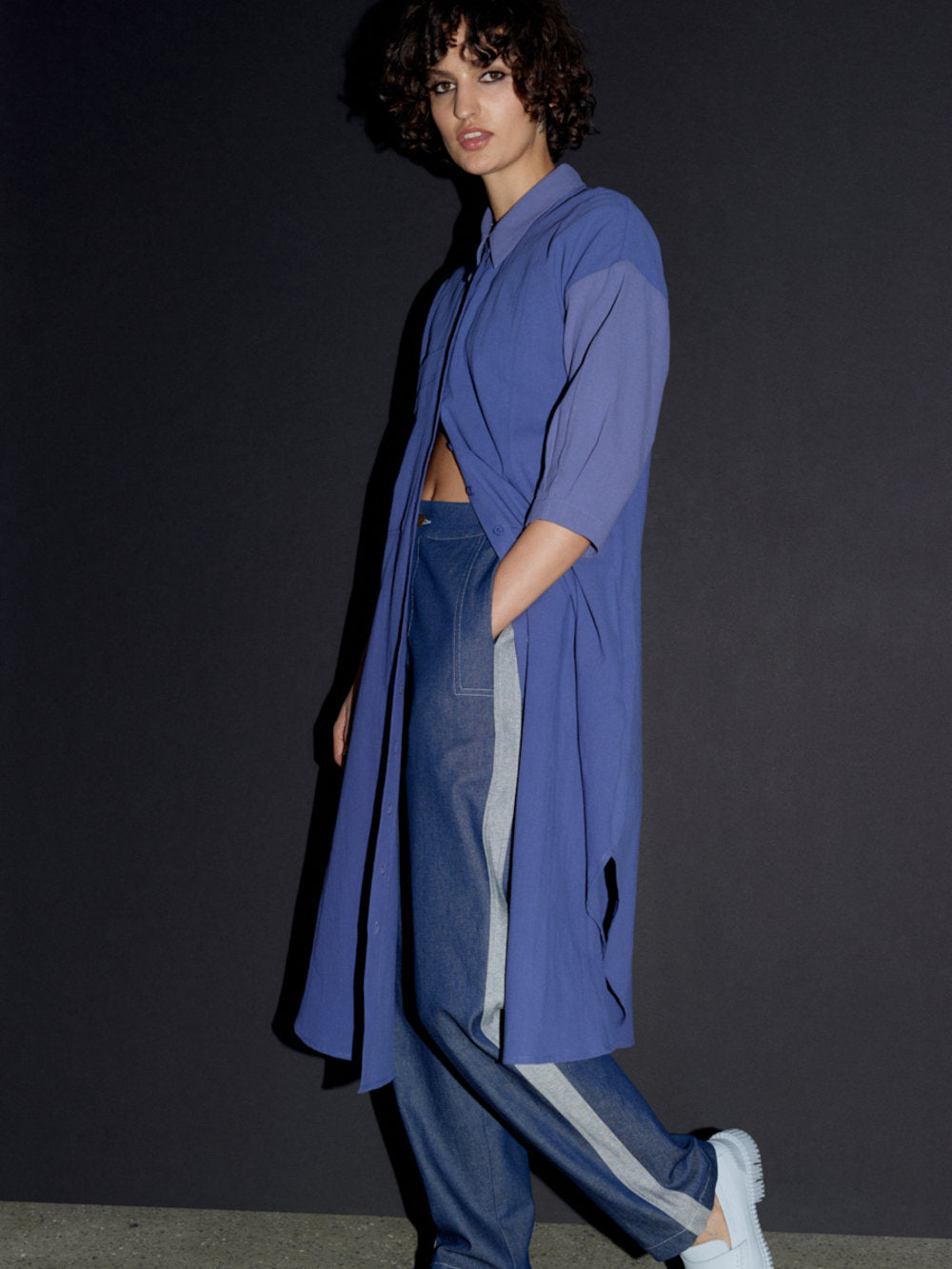 Eve Gravel - FW24 -  Veleta Dress in Bleuet - on model side 2
