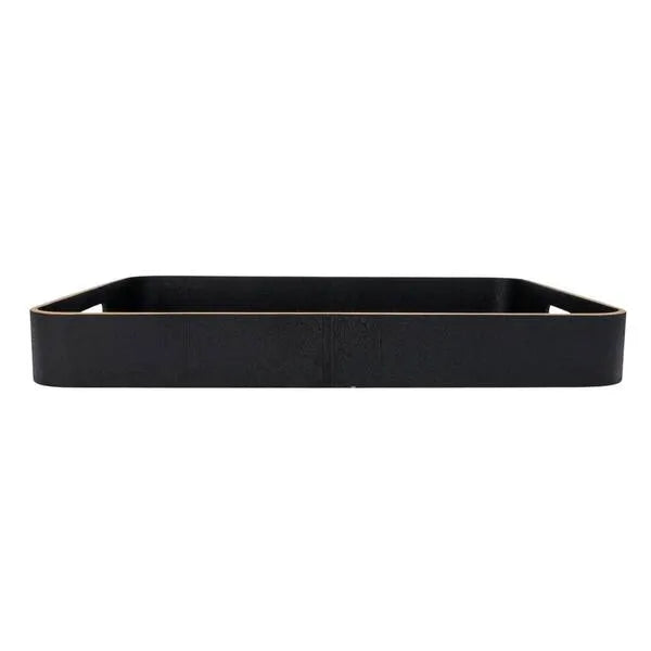 Black rectangular tray on a white background