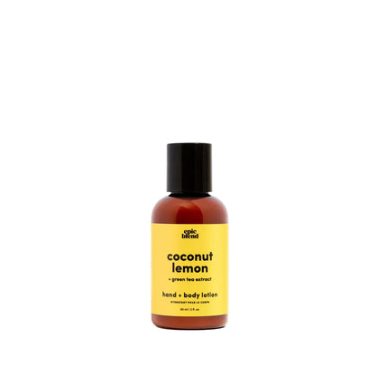 Bottle of coconut lemon hand and body lotion on a white background