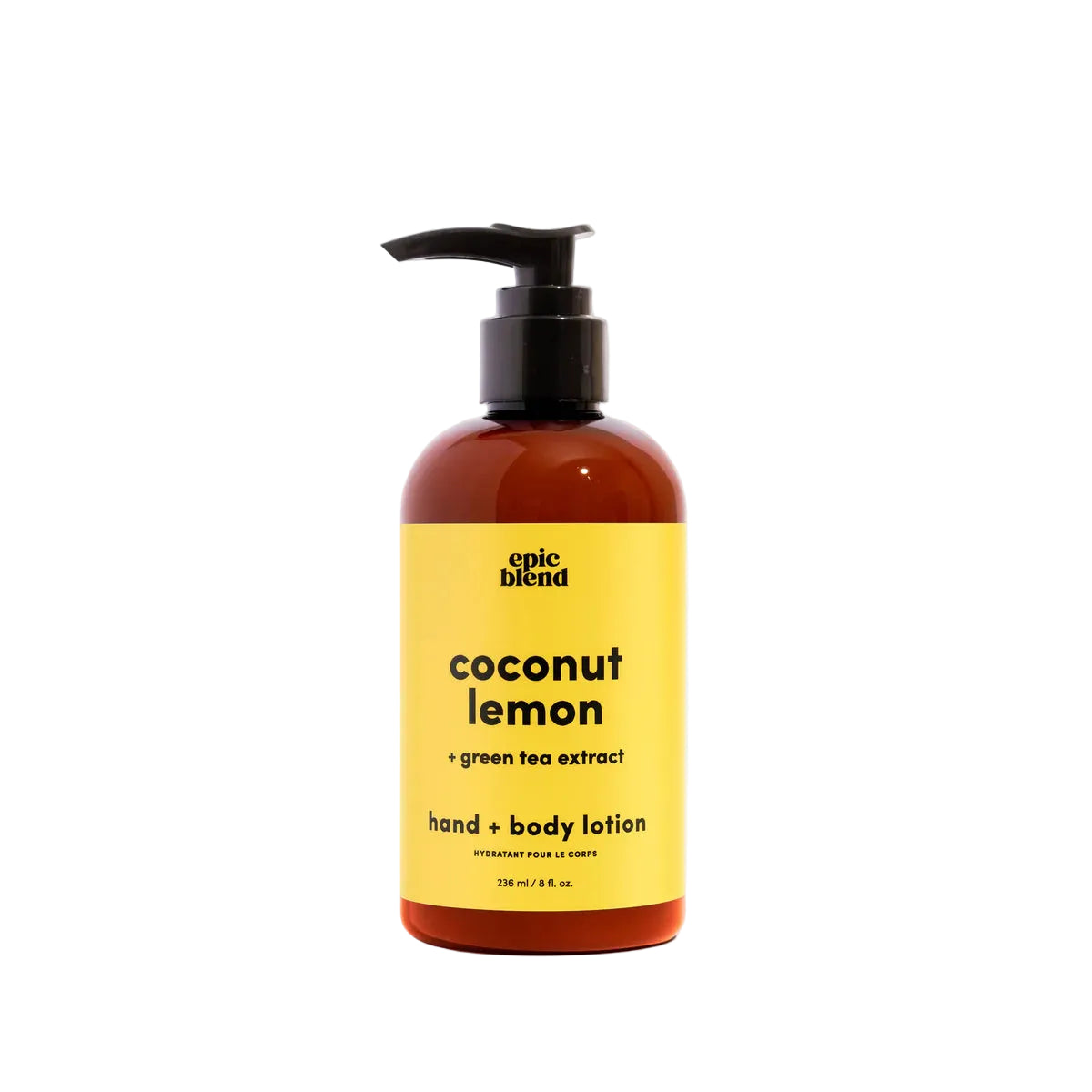 Coconut lemon hand and body lotion bottle with pump on a white background