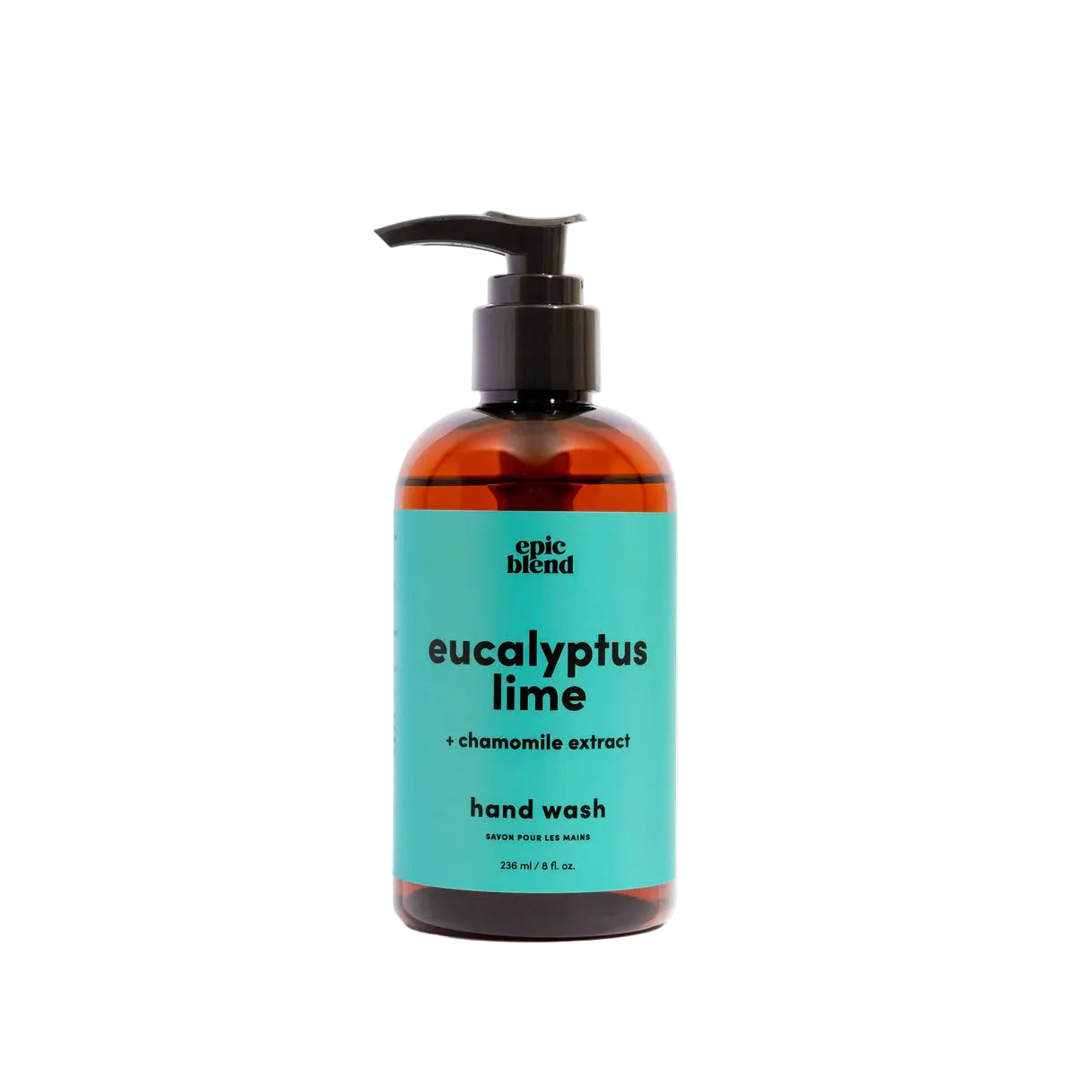 Hand wash bottle with pump labeled 'eucalyptus lime' on a white background