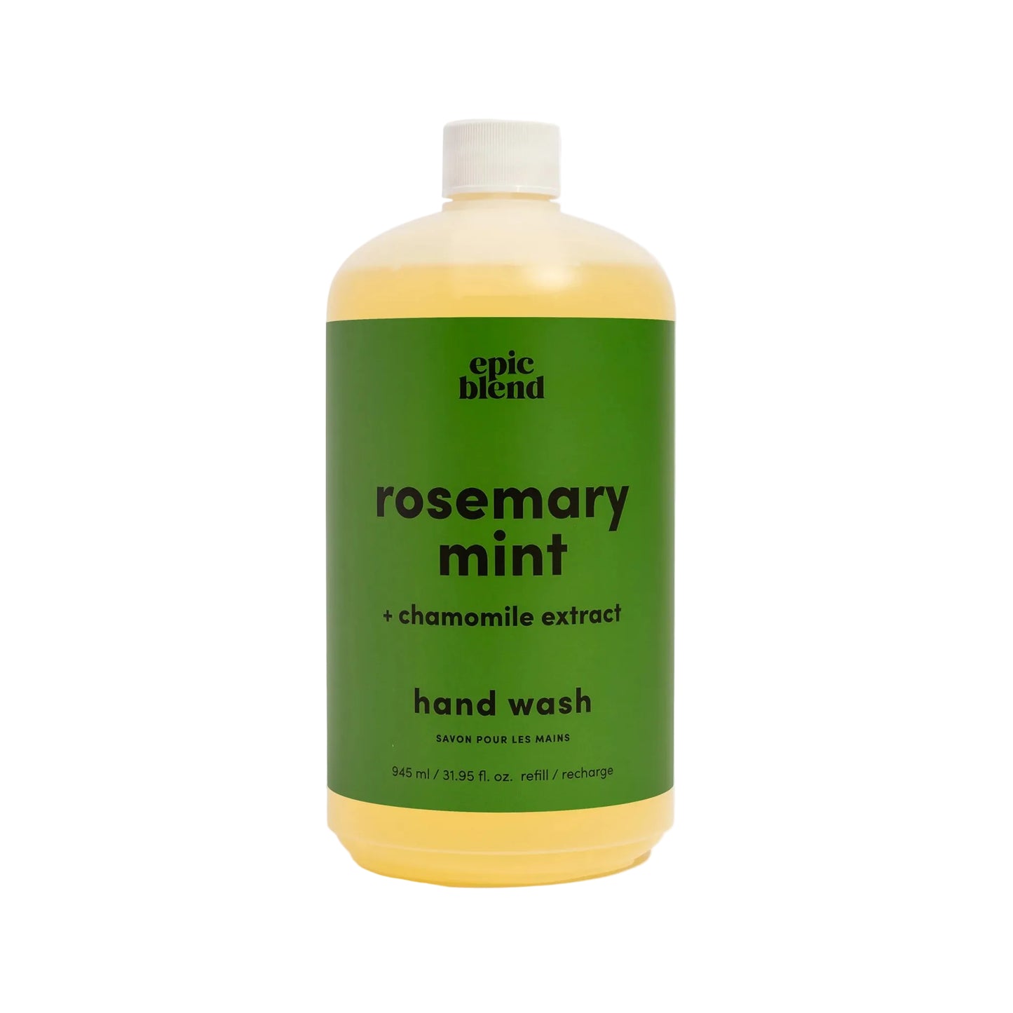 Bottle of epic blend rosemary mint hand wash on a white background