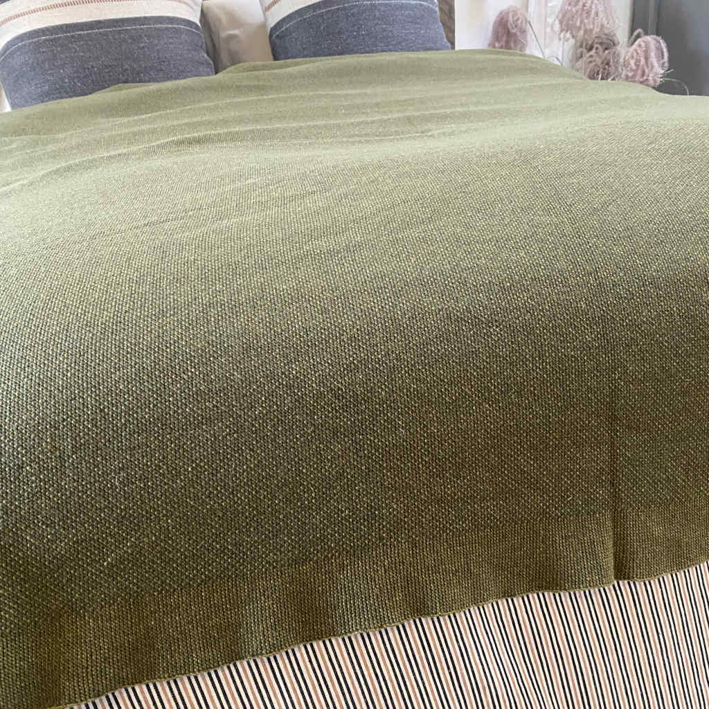Wool Knit Throw Blanket | Olive