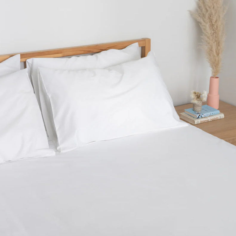 Homebird 100% white cotton sateen sheet set, in King and Queen sizes