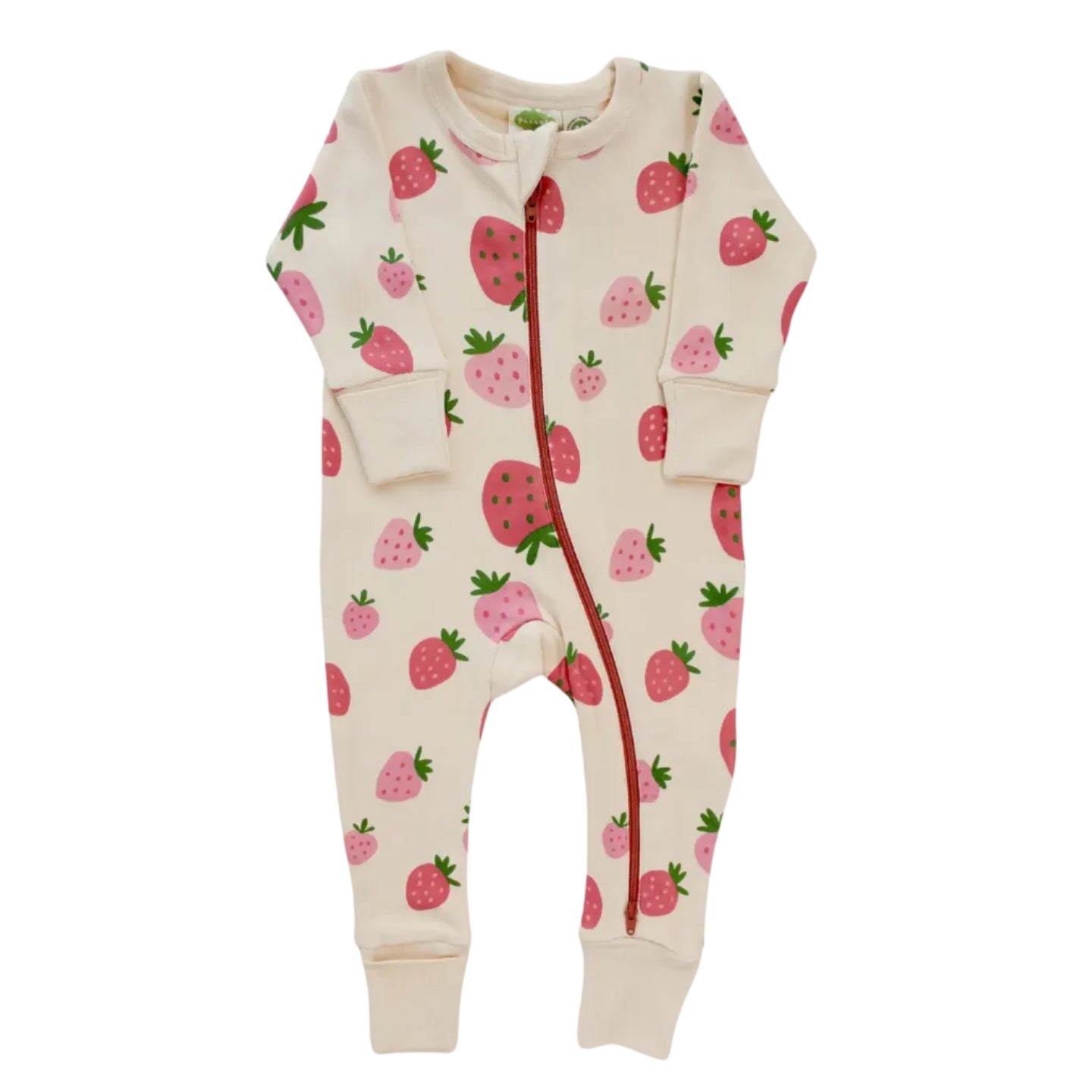 Parade Organics Two Way Zip Long Sleeve Baby Romper, Signature Print Strawberries