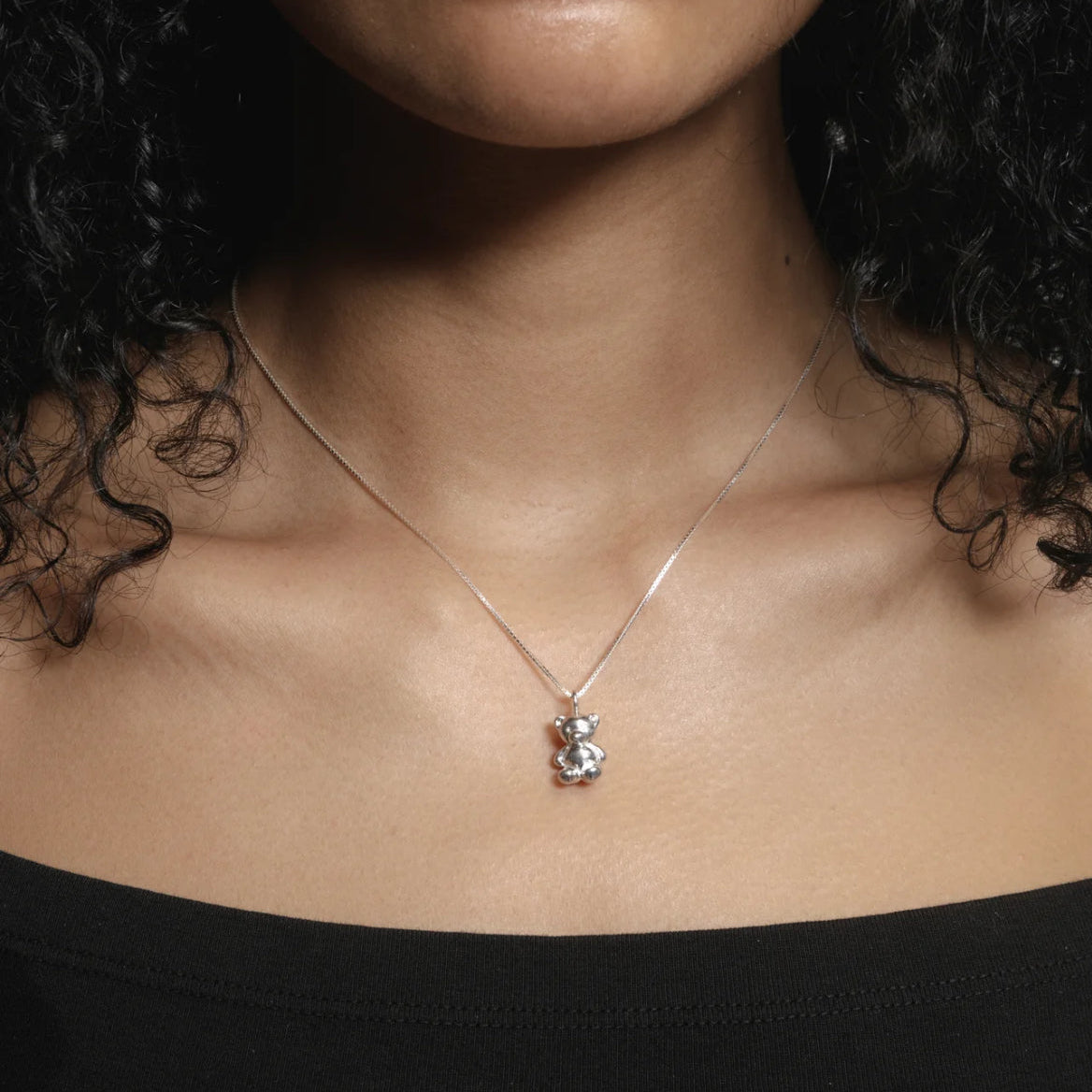 Wolf Circus Teddy Bear Charm Necklace, Sterling Silver