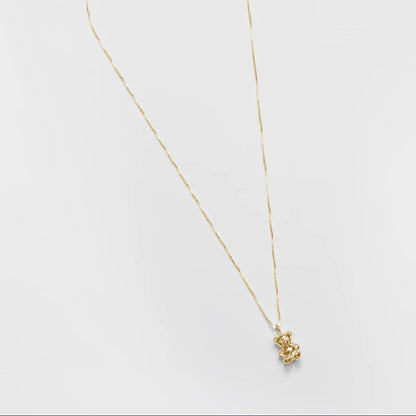 Wolf Circus teddy bear necklace in gold