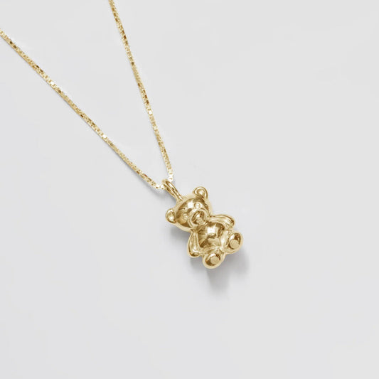 Wolf Circus teddy bear necklace in gold