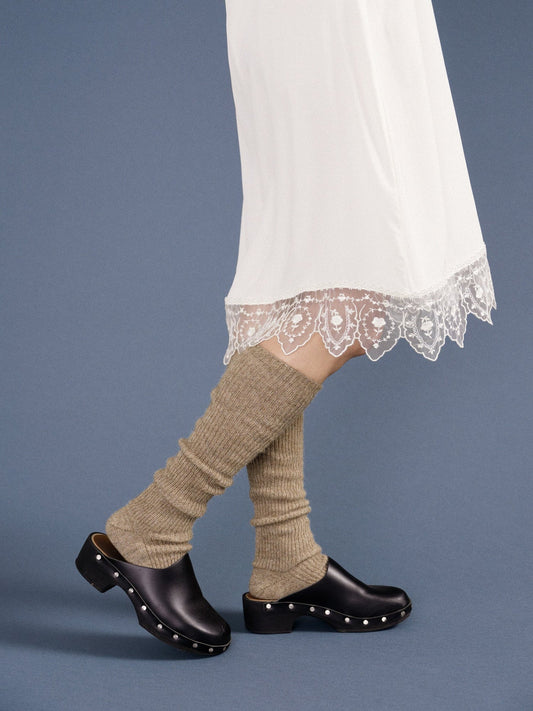 FW24 - hansel from basel Shaggy Alpaca Over the Knee Socks in Oatmeal 1