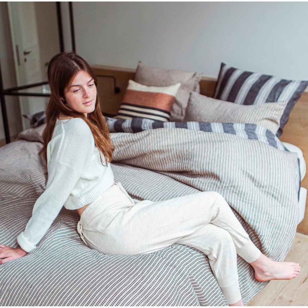 LIbeco San Gabriel Striped Duvet Cover on a bed
