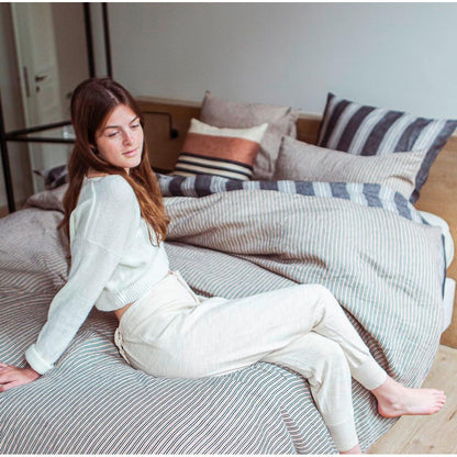 LIbeco San Gabriel Striped Duvet Cover on a bed