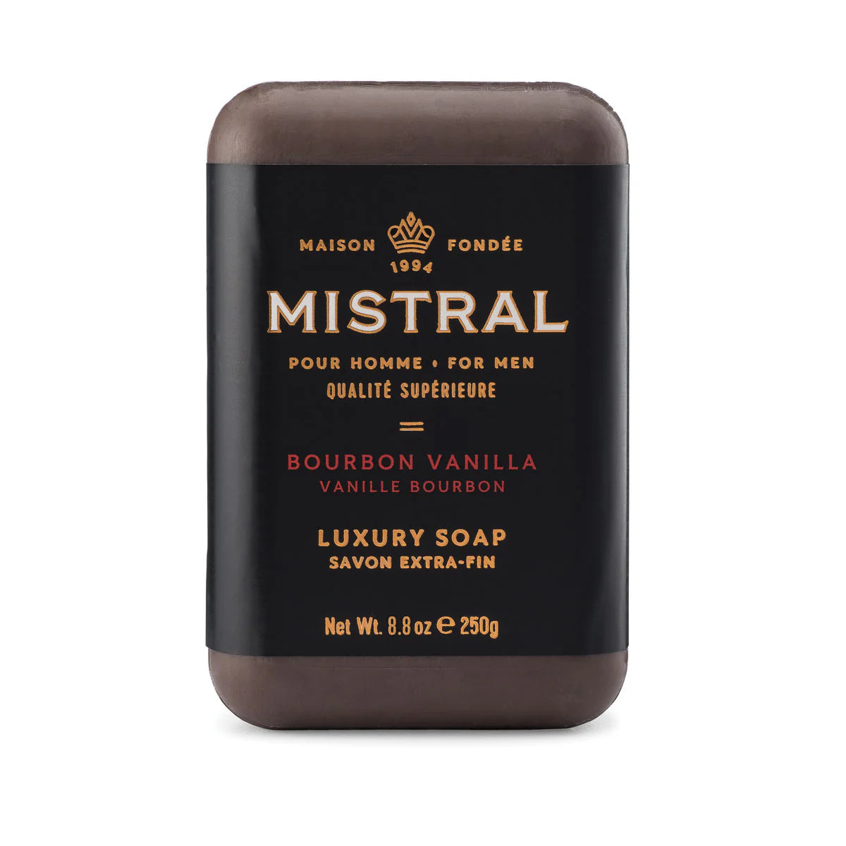 Mistral bourbon vanilla luxury soap bar on a white background