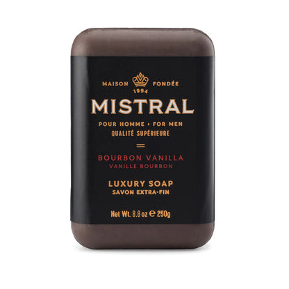 Mistral bourbon vanilla luxury soap bar on a white background