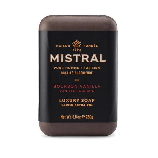 Mistral bourbon vanilla luxury soap bar on a white background
