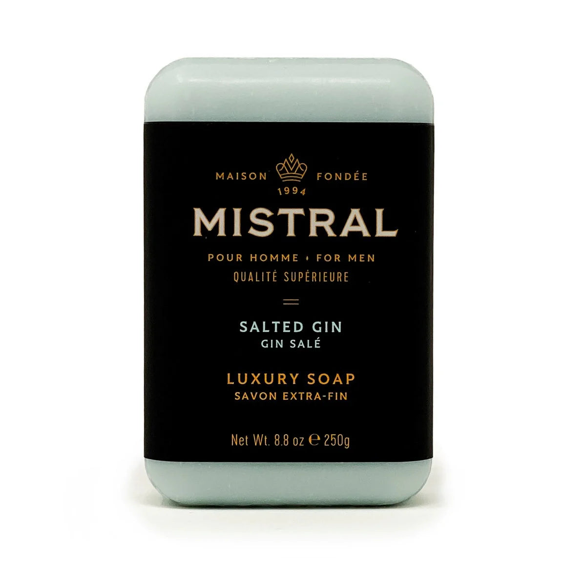 Mistral salted gin luxury soap bar on a white background