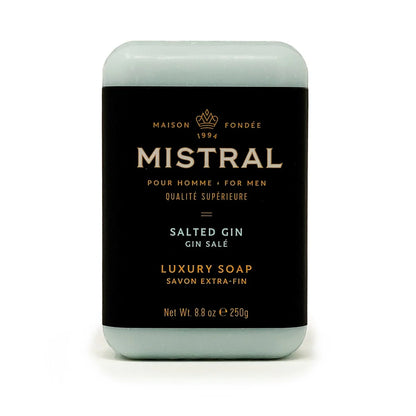 Mistral salted gin luxury soap bar on a white background
