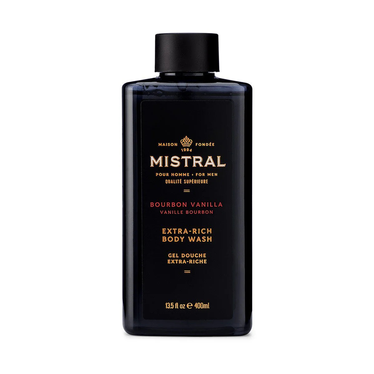 Mistral Bourbon Vanilla Extra-Rich Body Wash bottle on a white background