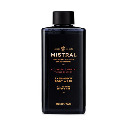 Mistral Bourbon Vanilla Extra-Rich Body Wash bottle on a white background