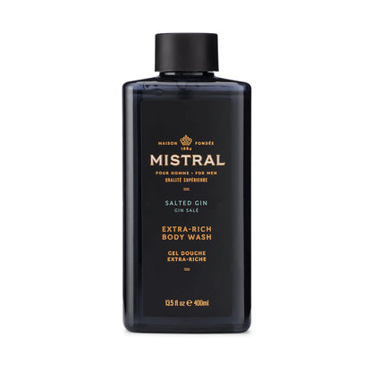 Mistral Salted Gin Extra-Rich Body Wash bottle on a white background