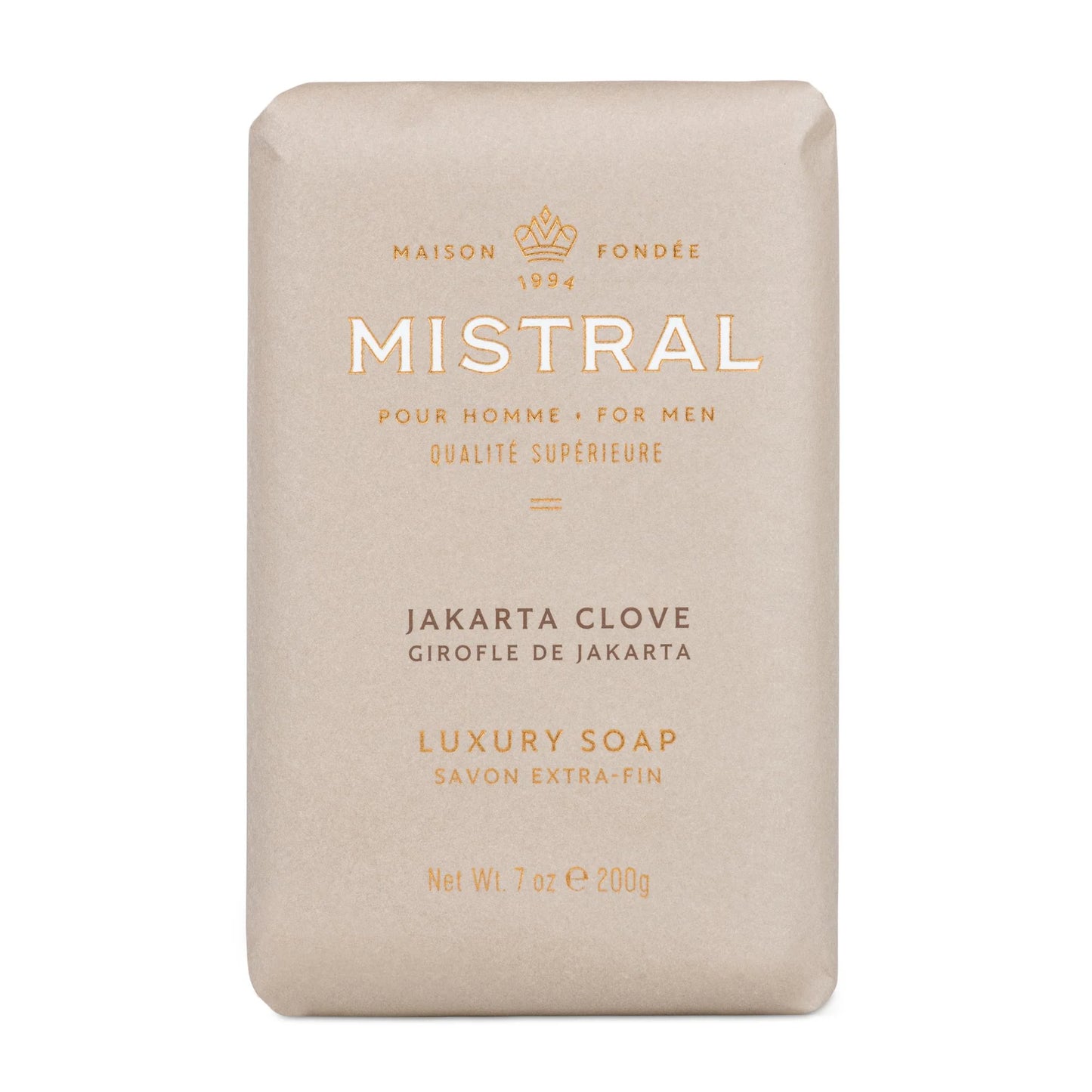 Mistral paper wrapped bar soap, with jakarta clove scent
