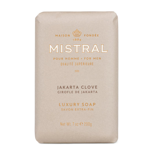 Mistral paper wrapped bar soap, with jakarta clove scent
