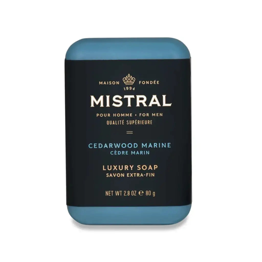 Mistral Cedarwood Marine luxury soap bar on a white background