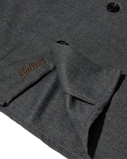 FW25 - Mos Mosh Gallery - Nole Serge Overshirt in Grey Melange - Closeup