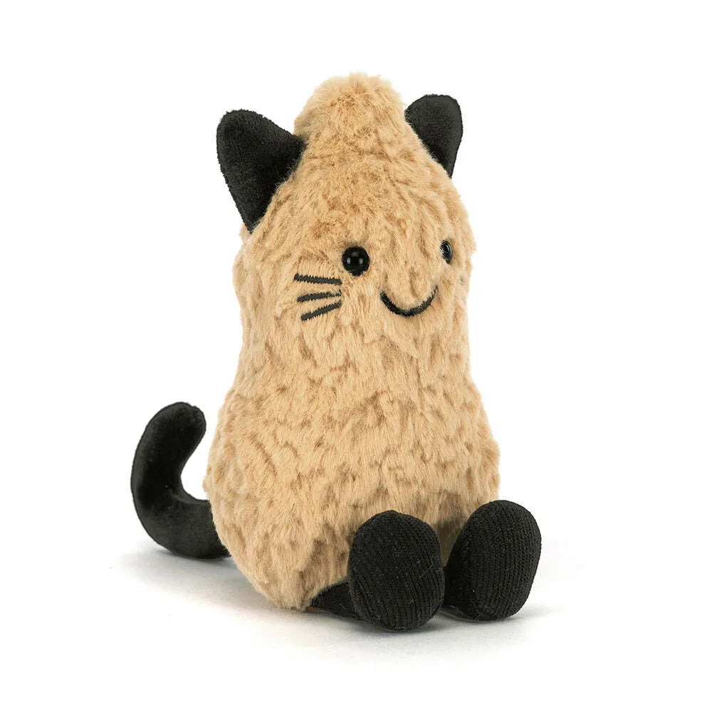 Plush Peanut toy with a black cat costume on a white background