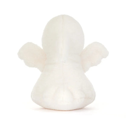 A small white plush ghost toy photographed from the back against a clean white background.