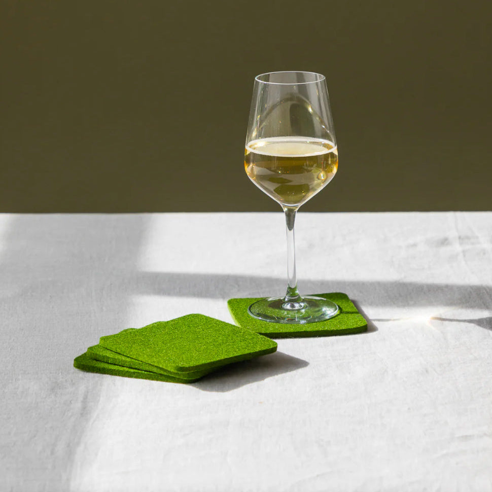 Bierfilzl Merino Square Coaster | Solid 4pc | Loden Green