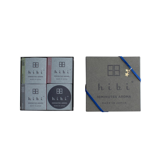 hibi Herbal Fragrances gift box, includes Tea Tree, Geranium, and Lemongrass