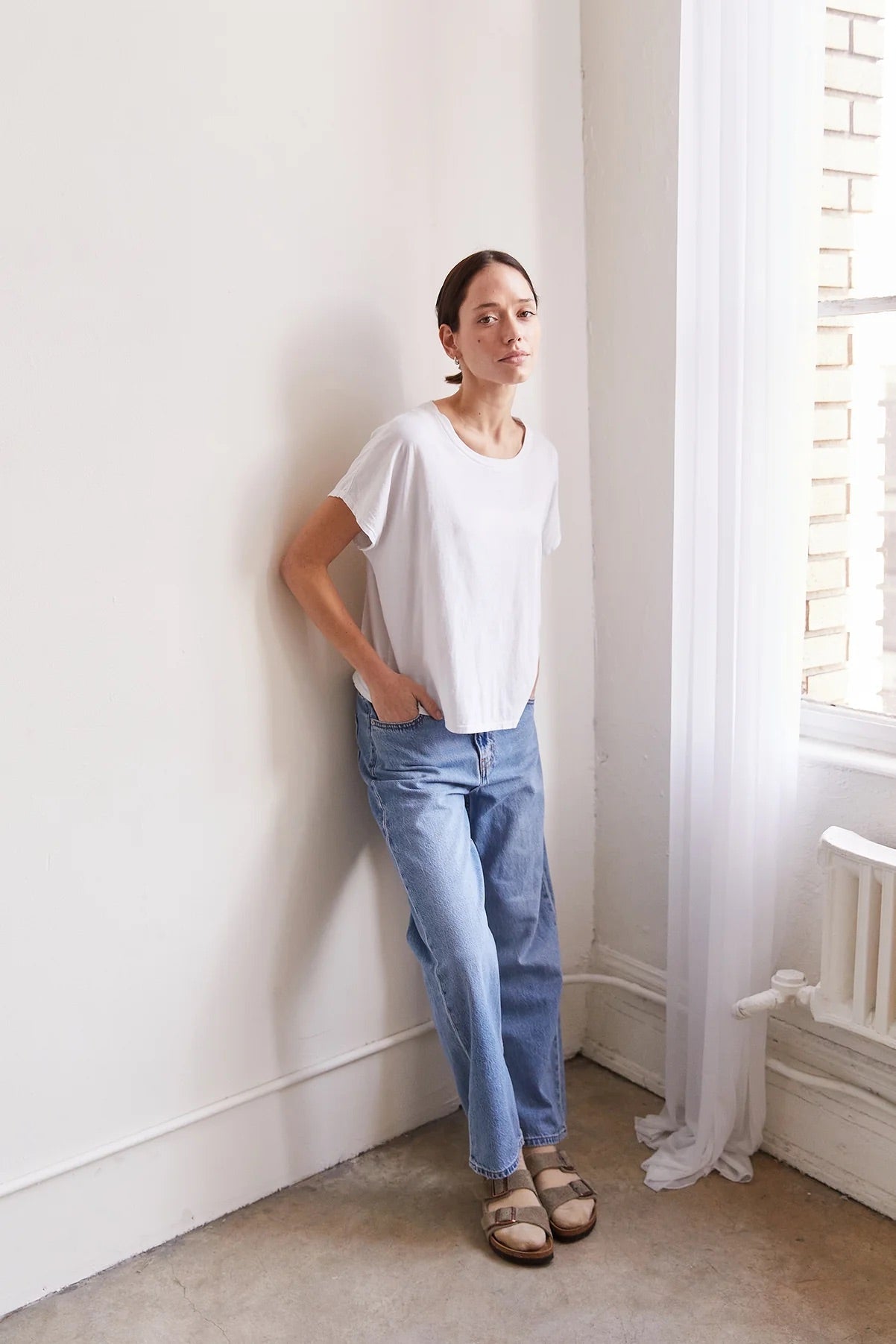 SS24 - It is Well L.A Organic Crewneck Boxy Tee in Salt - on model 2