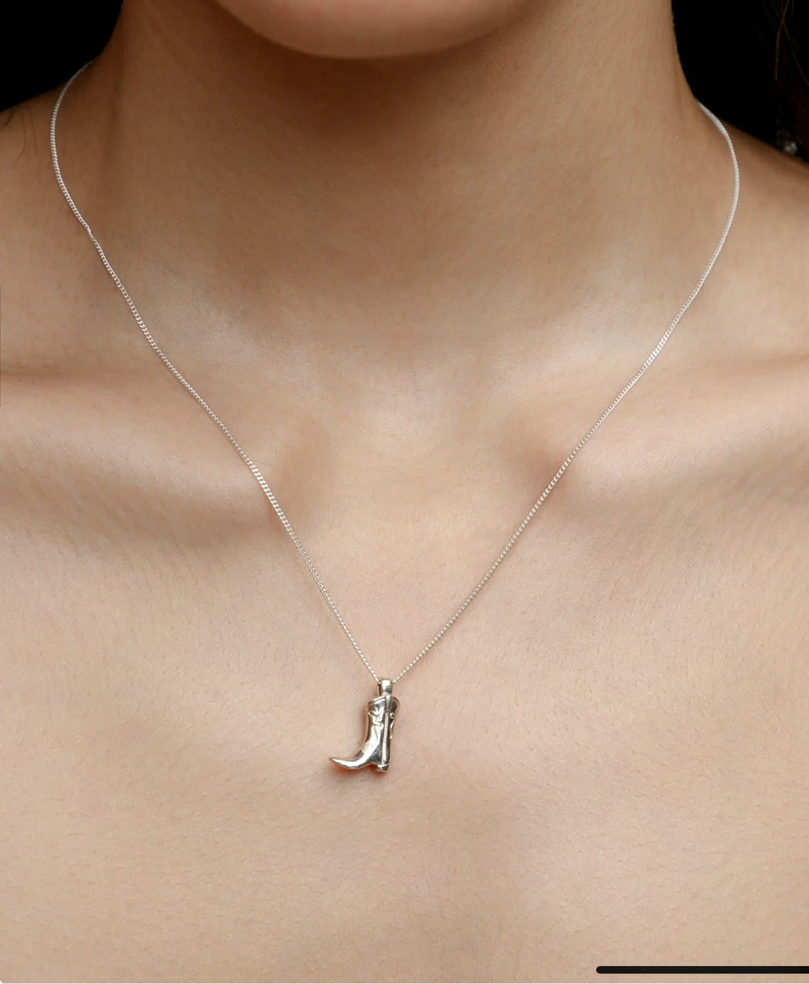 Cowboy Boot Charm Necklace in Sterling Silver