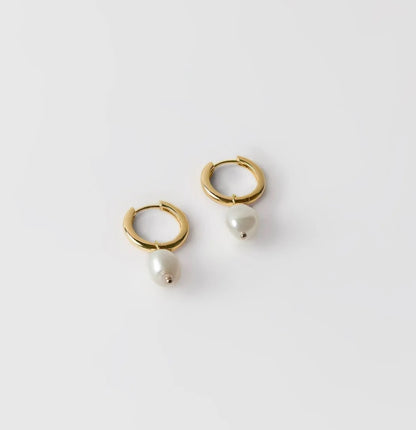 Pearl Hoops in Gold