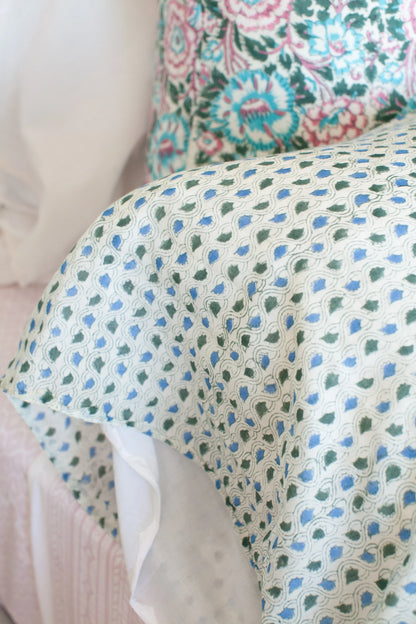 Hand Block Printed Cotton Pillowcase Set | Blue Chain