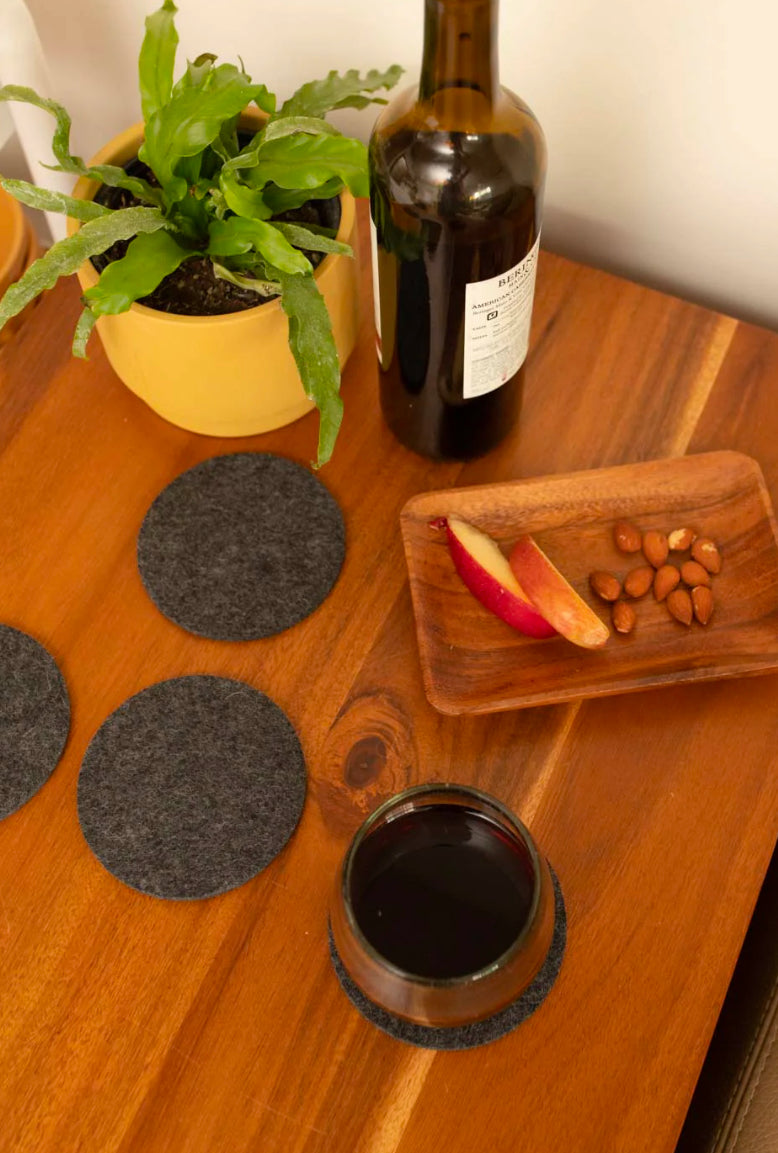 Bierfilzl Merino Round Coaster | Solid 4pc | Charcoal