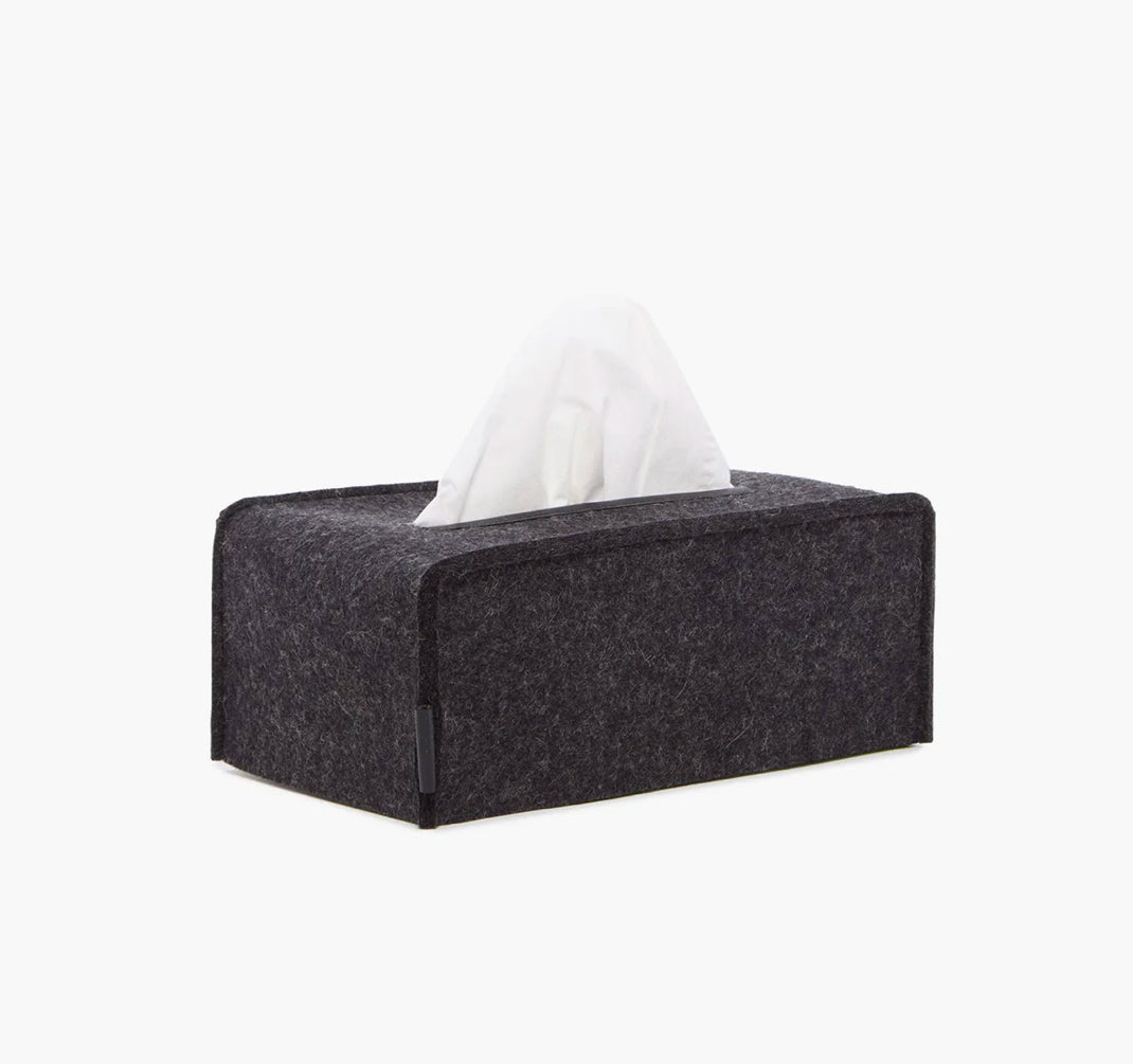 Merino Wool Large Tissue Box Cover | Charcoal Black