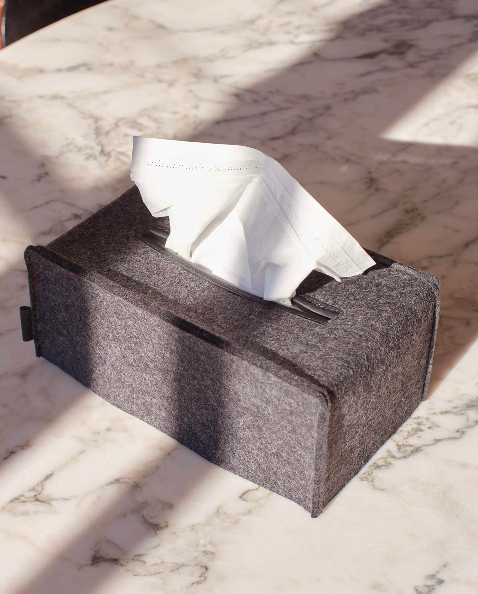 Merino Wool Large Tissue Box Cover | Charcoal Black