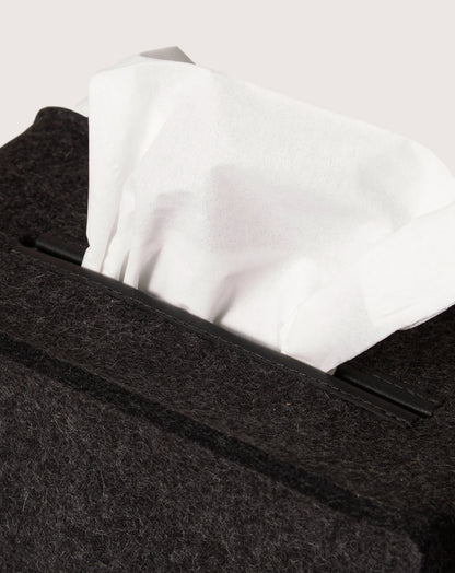 Merino Wool Large Tissue Box Cover | Charcoal Black