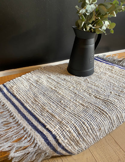 Le Petit Tapis | Handwoven Small Wool Mat | Puff Indigo