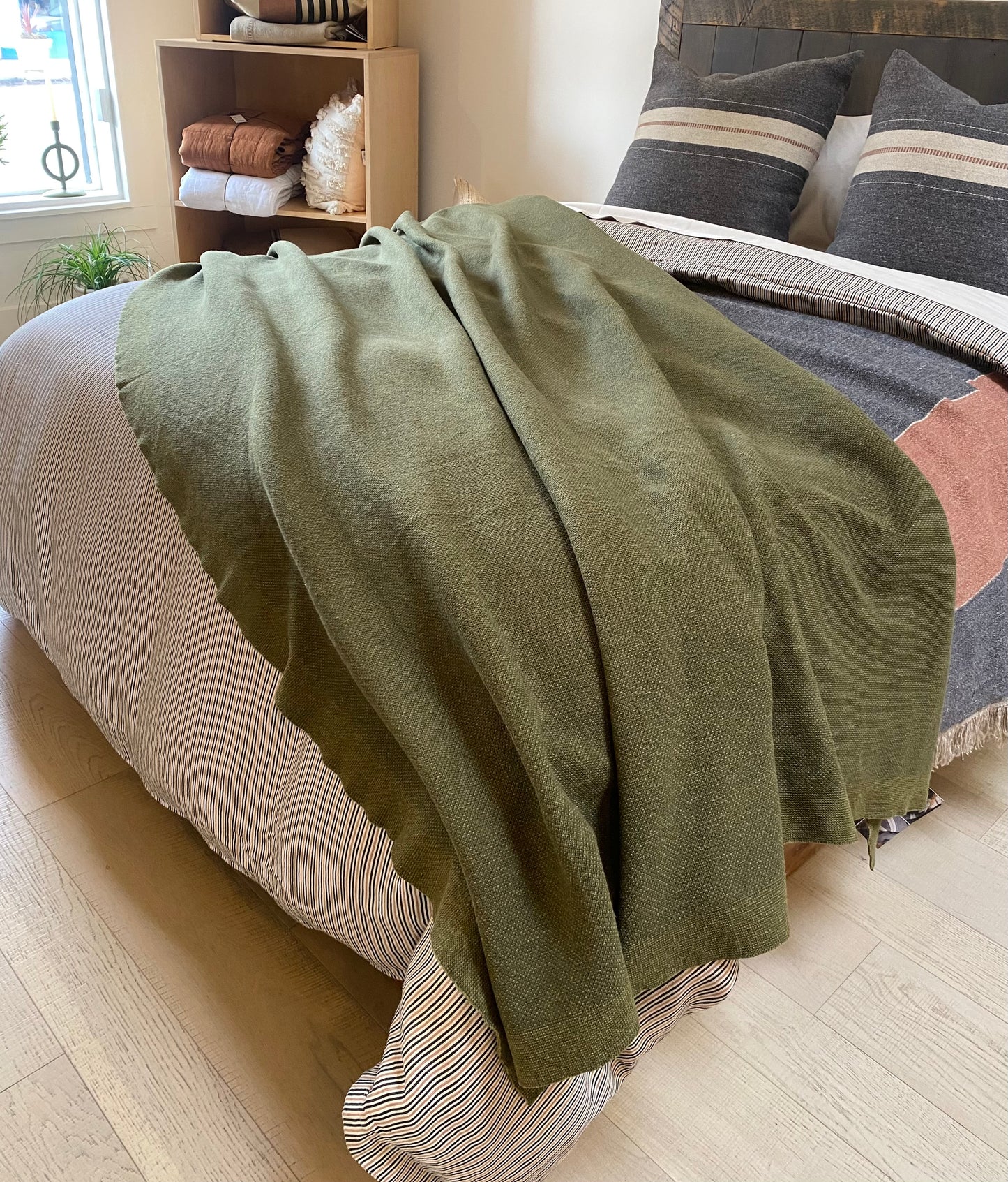 Wool Knit Throw Blanket | Olive