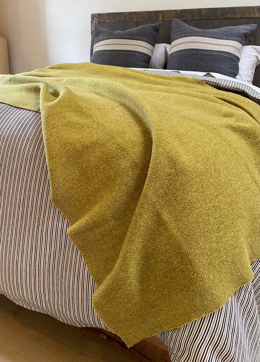 Wool Knit Throw Blanket | Mustard