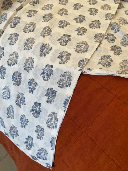 Hand Block Printed Cotton Pillowcase Set | Blue Bootie