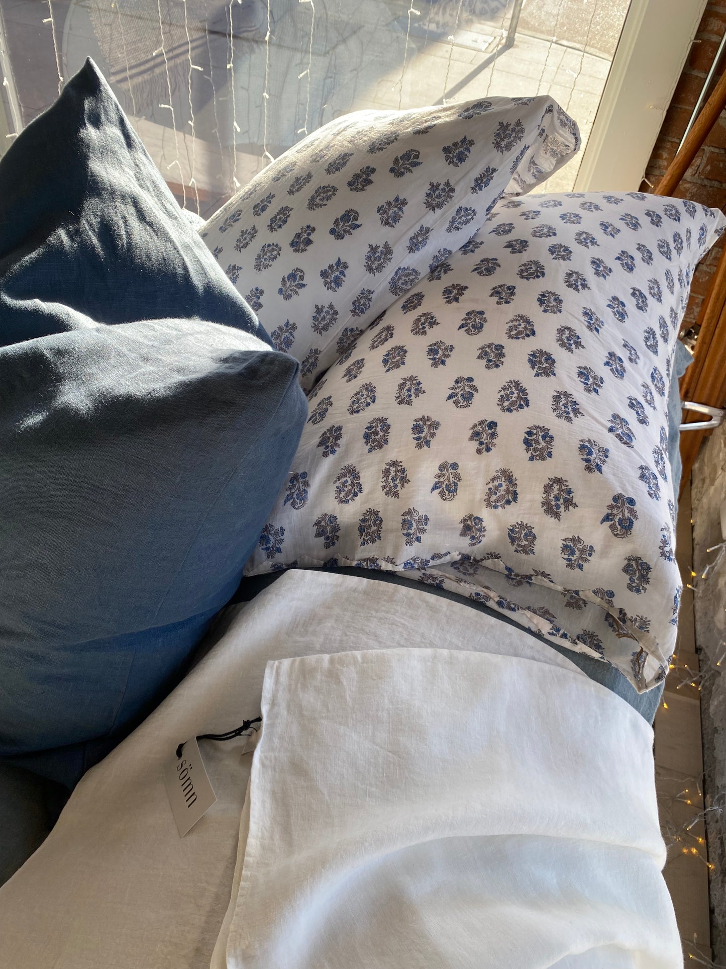 Hand Block Printed Cotton Pillowcase Set | Blue Bootie