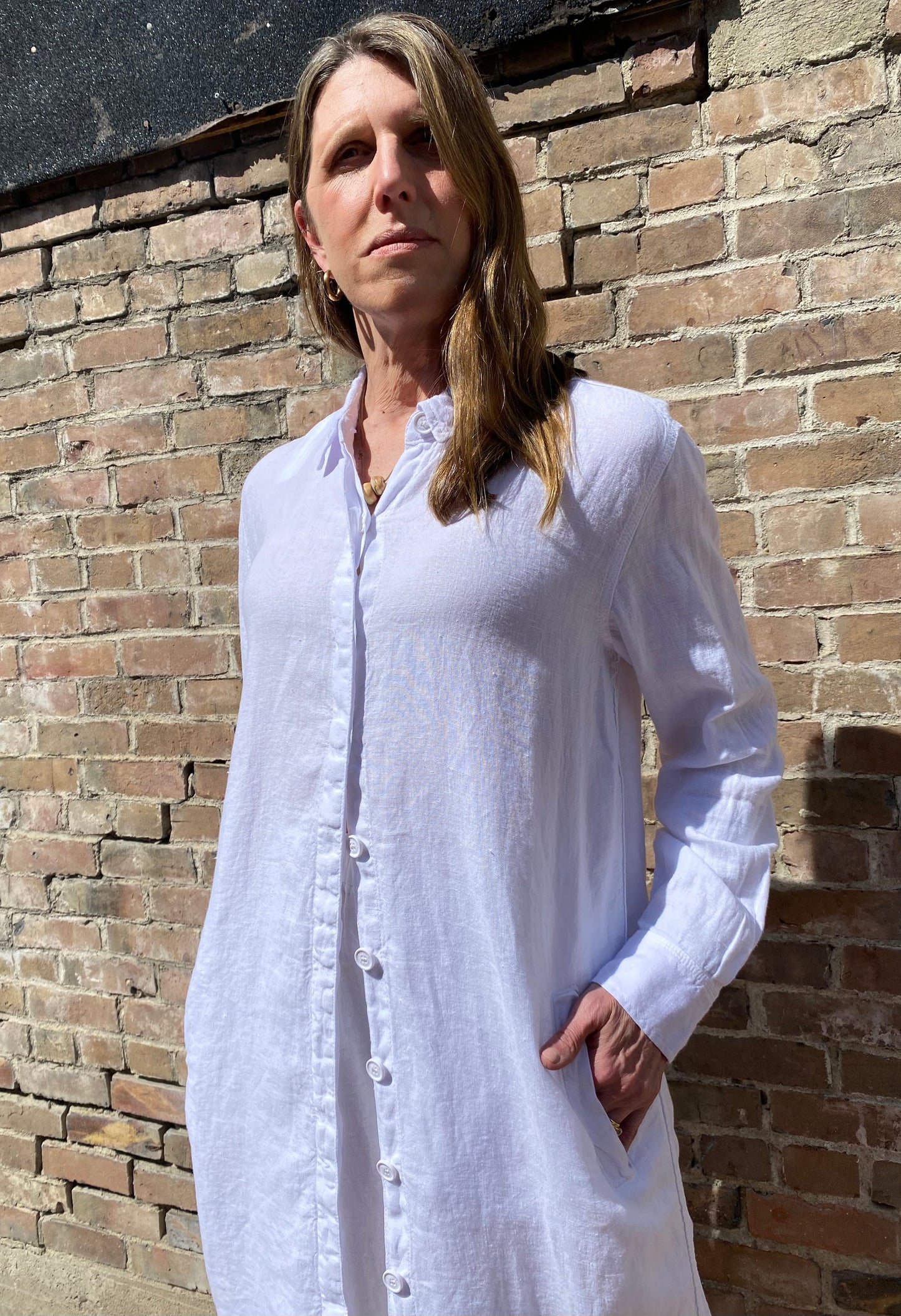 Shirt Dress in White Linen