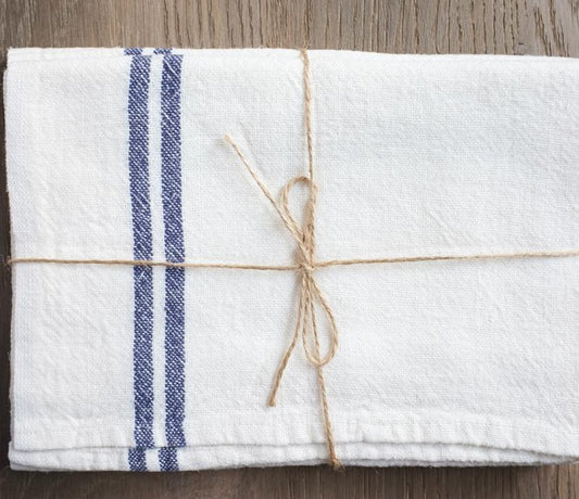 Vintage Linen Ivory/Navy Tea Towel