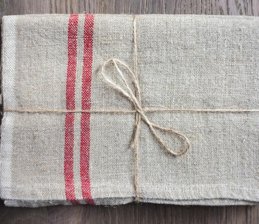 Vintage Linen Natural/Red Tea Towel
