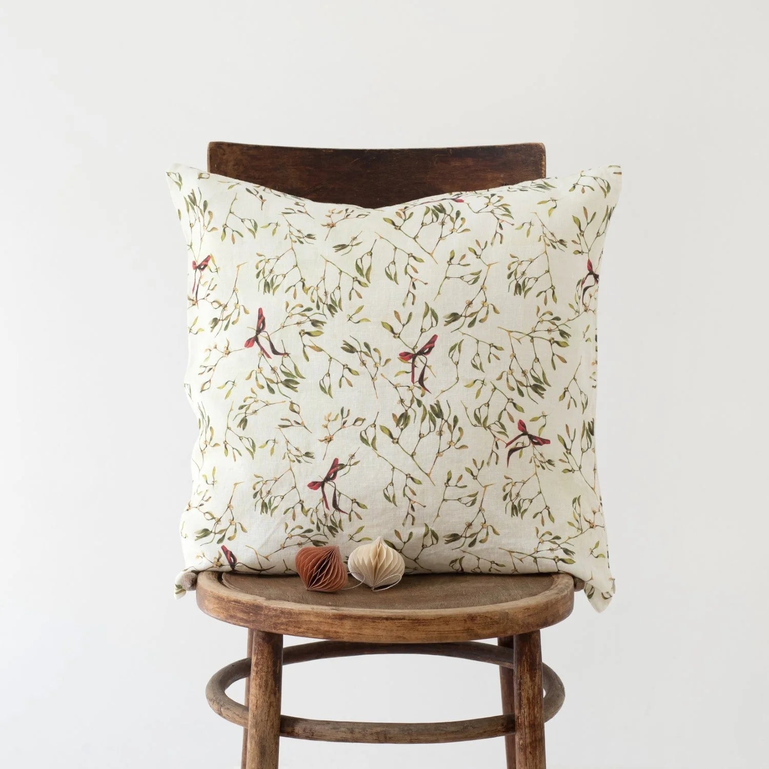 Linen Tales linen cushion cover with mistletoe print